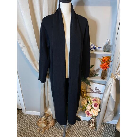 NWT $268 Black size Large Open Thick Heavy Long Sleeve Sweater with Pockets - Picture 2 of 12